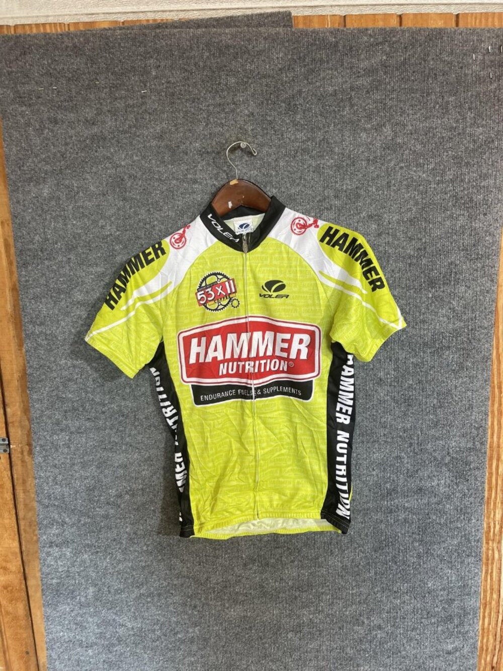 Voler Hammer Nutrition Cycling Jersey Mens Medium Yellow Full Zip Pockets Bike